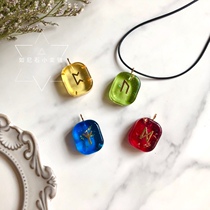 New resin drop glue Luen letter pendant necklace color gold foil drop glue gem necklace multicolor leather rope