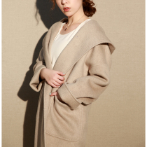 NZ high-end light luxury silky soft oaty hooded bathrobe double-sided camel coat women autumn and winter woolen coat