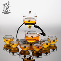 Creative tin-encrusted glass Lazy tea set Kung Fu Tea cup Tea tray set Japanese semi-automatic tea brewing household