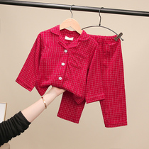 Childrens pajamas Spring childrens clothing boys Plaid home clothing autumn suit girls baby pajamas air conditioning clothing Two