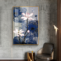 Ink lotus entrance aisle Corridor simple background wall hanging painting New Chinese single vertical version crystal porcelain decorative mural
