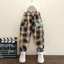 Boys pants 2021 new foreign style male baby spring and autumn casual overalls trendy children handsome plaid trousers