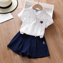 Girls College Wind suit Leisure sports Summer new female baby polo short sleeve shorts Two sets 100 hitch