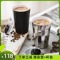 Danish PO coffee cup ceramic liner double stainless steel portable casual water cup simple accompanying Cup retro style