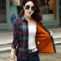 Gush plaid shirt woman long sleeve thickened 2022 new blouse mother jacket warm spring autumn and winter hit bottom linen