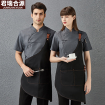 Hotel waiter overalls short-sleeved cafes restaurants western workwear summer catering net red hot pot restaurant overalls