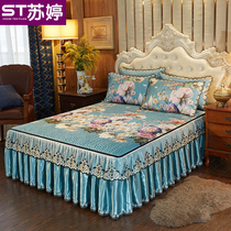 bei ou shi lace Ice Silk seats three-piece bed qun kuan summer mat thickened Anti-slip Han bedspread 1 8m washable