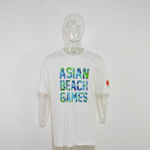 Chinese National team Asian Beach Games commemorative athletes large size T-shirt pure cotton collar flag short sleeve