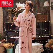 Sleeping gown women spring and autumn cotton long sleeve padded warm air cotton interlayer long bathrobe autumn and winter thin pajamas