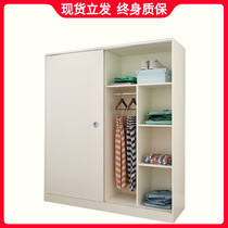 Sliding door wardrobe simple modern 2-door wardrobe economy push-pull solid wood panel bedroom adult wooden wardrobe