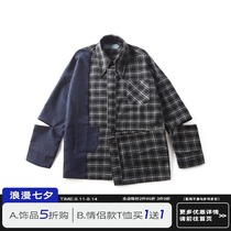 PCLP (PERCLIPS) stitching wool coat zipper shirt National tide brand plaid plaid loose shirt