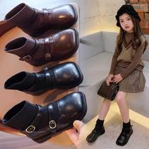 Girls' Leather Shoes Boots Spring and Autumn Single Boots English Wind Martins Boots Little Girl Princess Socks Boots Baby Short Boots