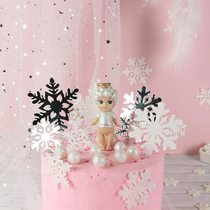 Bake cake decoration white snowflake with sparkling white powder acrylic set insert party dessert table dress