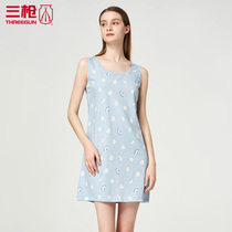 Three Shot Nightdress Women Summer Cotton Home Dress Water Soft Cotton Round Neck Womens Pajamas Long 70338