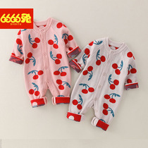 Newborn baby clothes 0-6 months baby spring jumpsuit sweater double-layer infant sweater foreign autumn