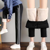 Plus velvet sweatpants women autumn and winter pants wear loose 2021 straight tube thick lamb cotton pants student pants