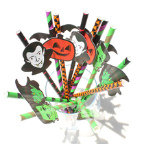 One-time party home drink Halloween pumpkin demon decoration 25-pack paper straws