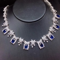 Deluxe new S925 silver - set sapphire necklace chain fashion noble and superb exquisite