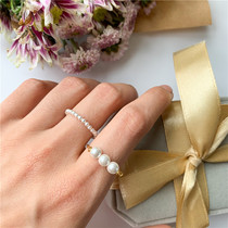 Left ear) handmade beaded ring French simple niche thin copper wire three pearl rings small and exquisite versatile