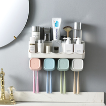 Toothbrush rack no hole suction wall type automatic squeezing toothpaste artifact squeezing machine toilet mouthwash cup set