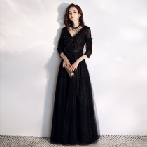Summer evening dress skirt female 2021 new noble banquet host high-end atmosphere black thin large size long section
