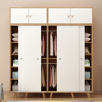 Nordic wardrobe Solid wood sliding door Simple modern economical assembly bedroom childrens mobile sliding door panel wardrobe