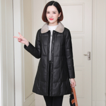 zqqz leather down jacket womens long 2020 Winter new mink wool collar sheep leather jacket jacket 2021