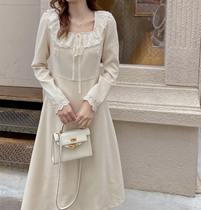 MOBAI homemade soft lilies lace square collar inner lap dresses dress woman 2022 autumn winter new gentle wind in a long dress