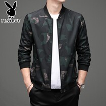 Floral Playboy Spring autumn middle-aged mens baseball collar jacket thin jacket slim jacket camouflaged print mens dads