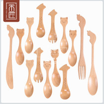 He craftsmen hot sale creative spoon log environmental cartoon animal shape eating meal mixing childrens spoon