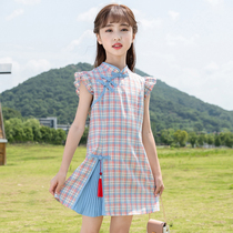 Girls cheongsam skirt 2021 summer new style dress Chinese style big child princess skirt foreign childrens Hanfu