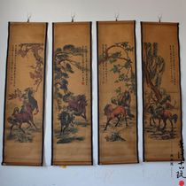 Antique old calligraphy and painting Chinese painting Fresco painting Eight horses and eight Juntu Four screens Decorative painting Living room hanging painting has been mounted