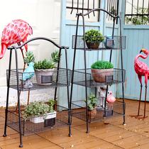 Island La dorahouse wrought iron grid flower stand American country iron balcony rack glove basket rack