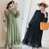 Super large size pregnant women Spring and Autumn Korean version of knee dress bottoming wave point long skirt plus fat plus size 200kg tide