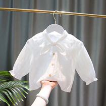 Girl 2022 New White Shirt Long Sleeve Autumn Clothing Foreign Air Children Baby Han Version Spring Autumn Trendy Bow Tie Shirt