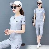 Fashion age-reducing sports suit womens 2021 new loose short-sleeved trousers casual clothes summer thin two-piece set