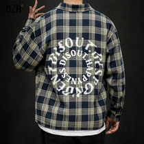 Mens shirt long sleeve Japanese plaid shirt male tide loose very fairy shirt male Jersey handsome coat Korean version trend