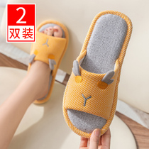 Linen Slippers Woman Spring Autumn Couples Home Wood Flooring Non-slip Office Home Cotton Linen Slippers All Season Male