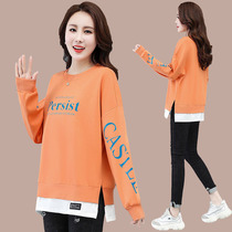 Ogoods Fake Two Necrots Women No Hat 2022 Spring Autumn Season New Loose and Slim Wear and Aging Blouse-Chauded T-Shirt