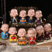 Wonderful workshop shaking head little monk car center console car ornaments creative cute little novice home decorations