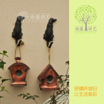 European style color solid wood bird house Old wood bird feeder Birds nest Garden groceries Home garden pendant