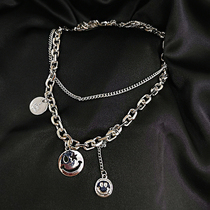 Korean Temperament Double Layer Micro Smiley Face Necklace Pendant Personality Ins Lukewarm Wind Net Red Collarbone Chain Sweater Chain Female Tide
