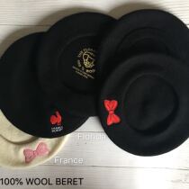 Export foreign trade Winter new high-branch pure wool embroidery solid color black wild ins womens beret