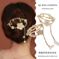 Flower pearl tassel hair clip back of the head plate hair buckle twisted metal clip headdress hairpin