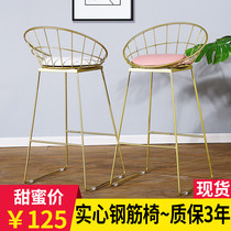 Simple modern bar chair Nordic stool Golden tall dining chair fashion creative home wine bar stool iron chair