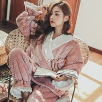 Lin Mengshi pregnant womens pajamas thickened and velvet autumn and winter moon clothes coral velvet maternal breastfeeding feeding milk jacket