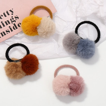 South Korea Net red ins autumn and winter hair ball Hairband women tie hair plush leather band headstring bracelet dual use hair rope hair accessories