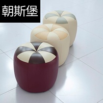 Leather stool home living room leather small round stool sofa coffee table Ottoman first layer cowhide fitting room shoe change stool