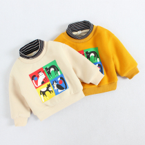 Baby fake two-piece sweater autumn and winter plus velvet thickening 1-3 years old baby turtleneck top foreign style boys and girls tide 2