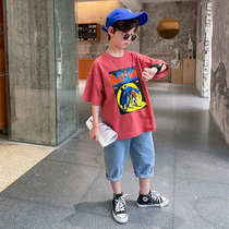 Boy short sleeve T-shirt 2021 New Tide summer children half sleeve summer dress middle child Korean version boy loose cartoon